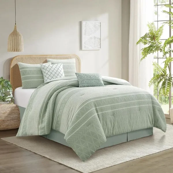 6-Piece Sage Geometric King Comforter Set