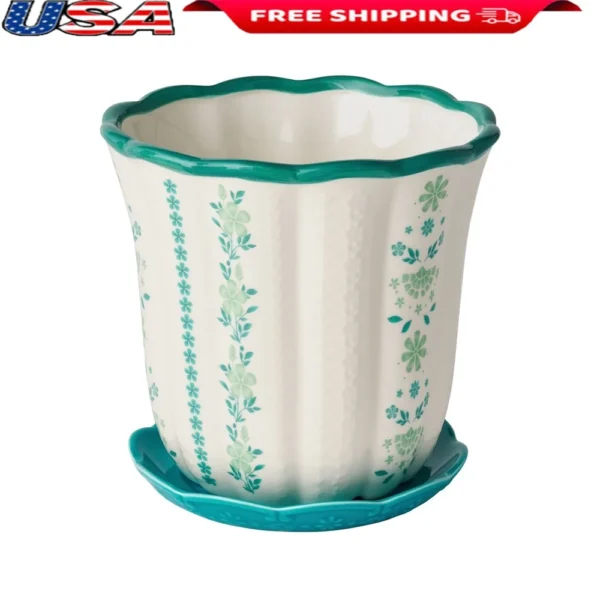 Ceramic Scallop Planter with Floral Pattern
