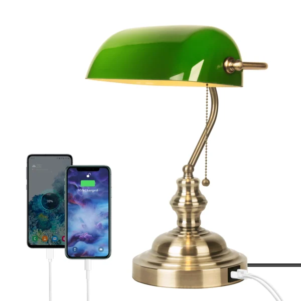 Green Glass Bankers Lamp