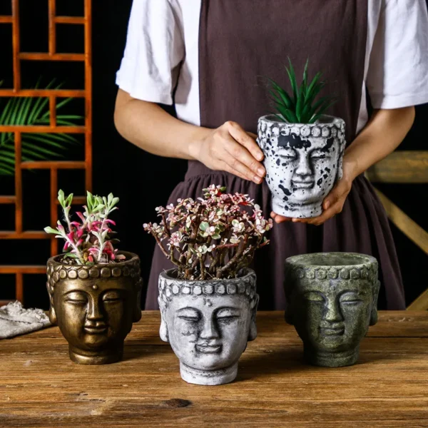 Buddha Head Cement Flowerpot Home Decoration Bronze Personality Classical Flower Pot Plant Containers for Indoor and Outdoor